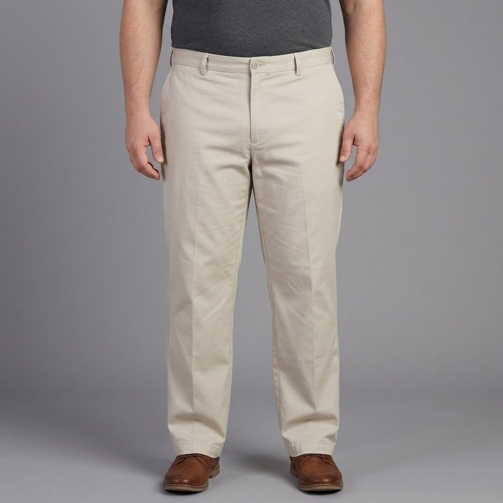 Van‎ Heusen Mens Chino Pants 40x32 Beige 100% Cotton Casual Flat Front EUC